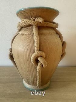 Italian Mid Century Studio Pottery Vase Hand Glazed Blue Signed Italy Vintage