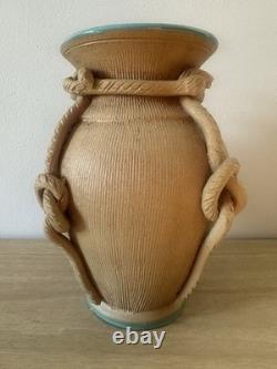 Italian Mid Century Studio Pottery Vase Hand Glazed Blue Signed Italy Vintage