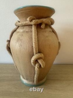 Italian Mid Century Studio Pottery Vase Hand Glazed Blue Signed Italy Vintage