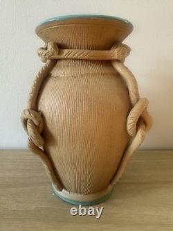 Italian Mid Century Studio Pottery Vase Hand Glazed Blue Signed Italy Vintage