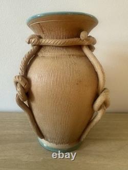 Italian Mid Century Studio Pottery Vase Hand Glazed Blue Signed Italy Vintage