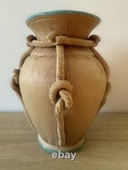 Italian Mid Century Studio Pottery Vase Hand Glazed Blue Signed Italy Vintage