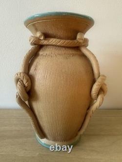 Italian Mid Century Studio Pottery Vase Hand Glazed Blue Signed Italy Vintage