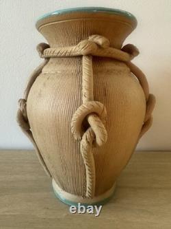 Italian Mid Century Studio Pottery Vase Hand Glazed Blue Signed Italy Vintage