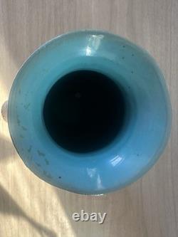 Italian Mid Century Studio Pottery Vase Hand Glazed Blue Signed Italy Vintage