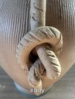 Italian Mid Century Studio Pottery Vase Hand Glazed Blue Signed Italy Vintage