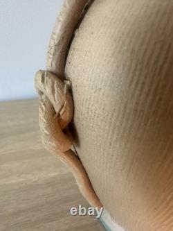 Italian Mid Century Studio Pottery Vase Hand Glazed Blue Signed Italy Vintage