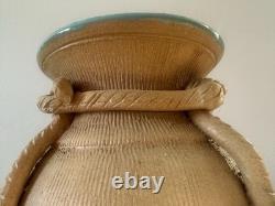 Italian Mid Century Studio Pottery Vase Hand Glazed Blue Signed Italy Vintage