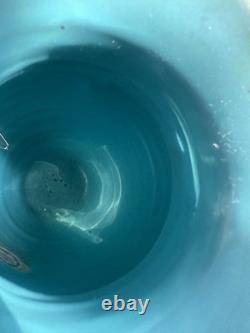 Italian Mid Century Studio Pottery Vase Hand Glazed Blue Signed Italy Vintage