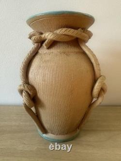 Italian Mid Century Studio Pottery Vase Hand Glazed Blue Signed Italy Vintage