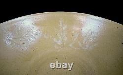 JM Signed Studio Art Pottery Leaf Impressed Stoneware Vintage 9 5/8 Bowl 1998