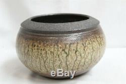 JP Vintage Studio Pottery Frasca Aerni Hand Thrown Green Drip Raised Rim Bowl