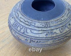 J Edward Barker Kansas Studio Art Pottery Script Design Vessel Bowl Vtg Rare Mcm