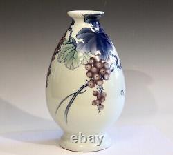 Japanese Studio Porcelain Vase Grapes Meiji Taisho Antique Fuku Signed