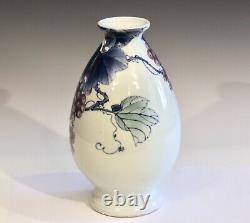 Japanese Studio Porcelain Vase Grapes Meiji Taisho Antique Fuku Signed