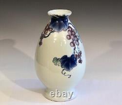 Japanese Studio Porcelain Vase Grapes Meiji Taisho Antique Fuku Signed