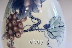 Japanese Studio Porcelain Vase Grapes Meiji Taisho Antique Fuku Signed