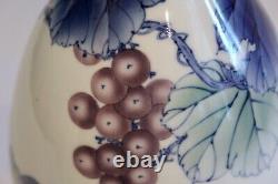 Japanese Studio Porcelain Vase Grapes Meiji Taisho Antique Fuku Signed