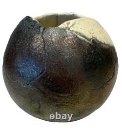Japanese Studio Pottery Bizen Sphere Vessel Signed 5 Round Unique Vintage