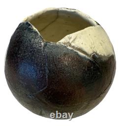 Japanese Studio Pottery Bizen Sphere Vessel Signed 5 Round Unique Vintage
