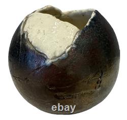 Japanese Studio Pottery Bizen Sphere Vessel Signed 5 Round Unique Vintage
