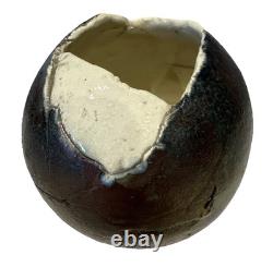 Japanese Studio Pottery Bizen Sphere Vessel Signed 5 Round Unique Vintage