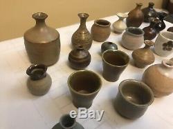 Japanese Studio Pottery Vintage Lot of 24 Small Ceramic Pieces Bowls Vases EUC