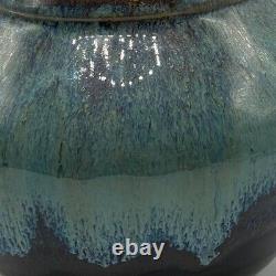 Joel Edwards RARE Vintage Studio Handmade Blue Glaze Art Pottery Round Vase 6H