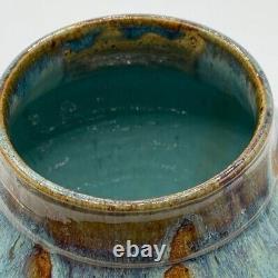 Joel Edwards RARE Vintage Studio Handmade Blue Glaze Art Pottery Round Vase 6H