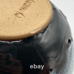 Joel Edwards RARE Vintage Studio Handmade Blue Glaze Art Pottery Round Vase 6H