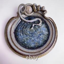 John Cheer Studio Pottery Crackle Glass Bowl Snake Sculpture Vintage 6.25d