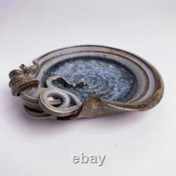 John Cheer Studio Pottery Crackle Glass Bowl Snake Sculpture Vintage 6.25d