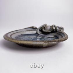 John Cheer Studio Pottery Crackle Glass Bowl Snake Sculpture Vintage 6.25d
