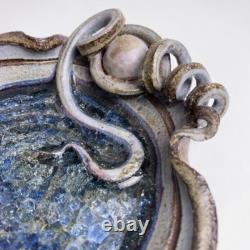 John Cheer Studio Pottery Crackle Glass Bowl Snake Sculpture Vintage 6.25d