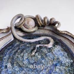 John Cheer Studio Pottery Crackle Glass Bowl Snake Sculpture Vintage 6.25d