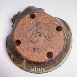 John Cheer Studio Pottery Crackle Glass Bowl Snake Sculpture Vintage 6.25d