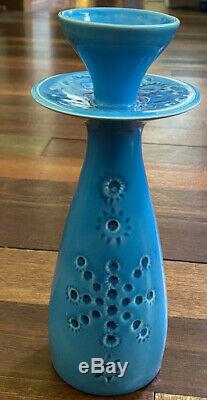 John Ffrench Arklow Studio Pottery Ireland Vtg Aqua Candlestick 10 inches Tall