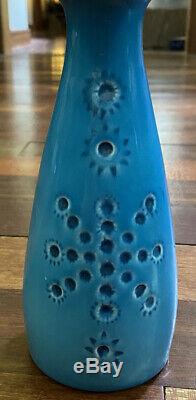 John Ffrench Arklow Studio Pottery Ireland Vtg Aqua Candlestick 10 inches Tall