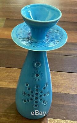 John Ffrench Arklow Studio Pottery Ireland Vtg Aqua Candlestick 10 inches Tall