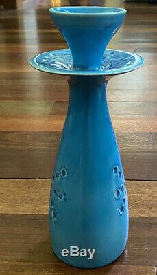 John Ffrench Arklow Studio Pottery Ireland Vtg Aqua Candlestick 10 inches Tall