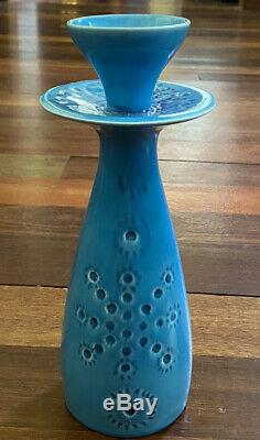 John Ffrench Arklow Studio Pottery Ireland Vtg Aqua Candlestick 10 inches Tall