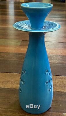 John Ffrench Arklow Studio Pottery Ireland Vtg Aqua Candlestick 10 inches Tall