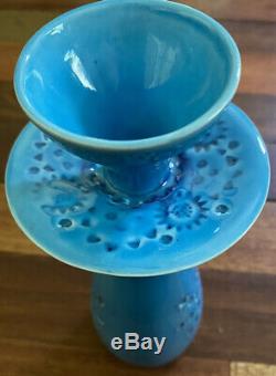 John Ffrench Arklow Studio Pottery Ireland Vtg Aqua Candlestick 10 inches Tall