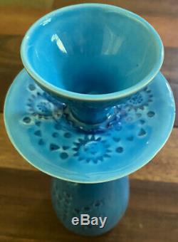 John Ffrench Arklow Studio Pottery Ireland Vtg Aqua Candlestick 10 inches Tall