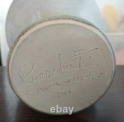 John Preschutti Signed Hand Turned Studio Art Pottery Iridescent Vase 9 Vtg