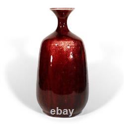 Joseph Hysong Studio Art Pottery Weed Vase Oxblood Red California Listed Vintage