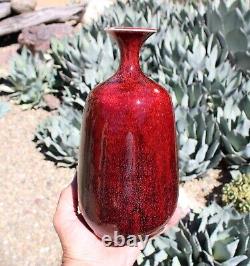 Joseph Hysong Studio Art Pottery Weed Vase Oxblood Red California Listed Vintage