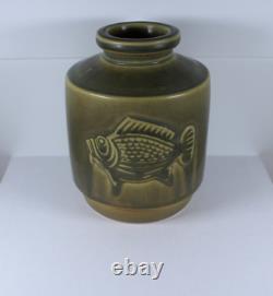 Kage Verk Stad Gustavsberg Olive Glazed Fish Vase, circa 1950