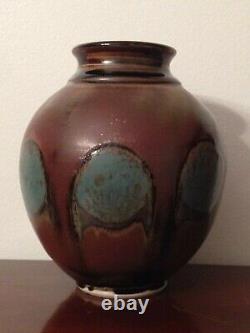 Kiyo Yano California Studio Art Pottery Turquoise Drip Glaze Vase Signed