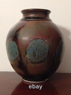 Kiyo Yano California Studio Art Pottery Turquoise Drip Glaze Vase Signed